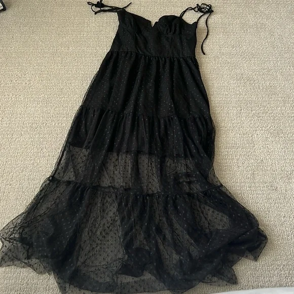 Lulus | Dresses | Polka Dot Mesh Tiered Midi Dress | Poshmark